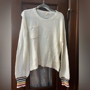 Hem & Thread sweater - cream with stripes on wrists size Large